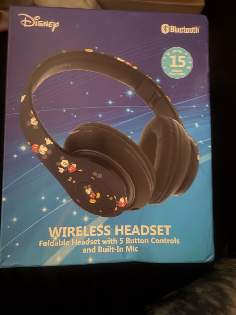 Disney Black Wireless Foldable Headset with Mickey Pattern